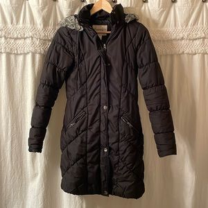 Black puffer coat with hoodie